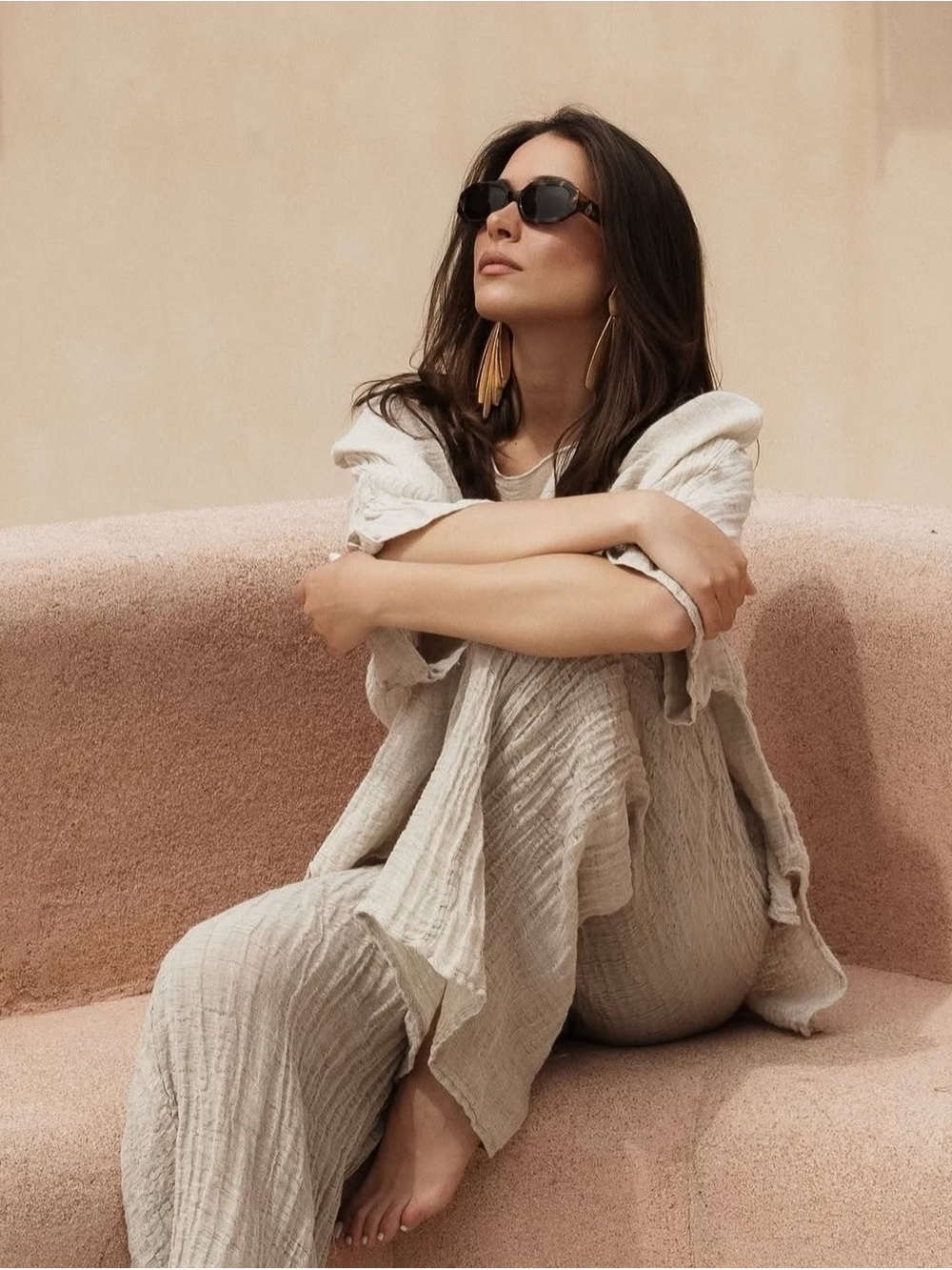Linen SET La Bottega Di Brunella Top & Pant in Milk, sizes Medium, Made in Italy